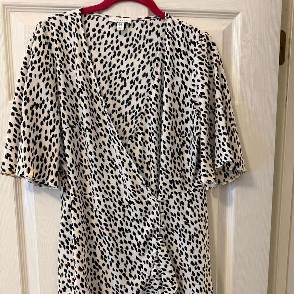 Topshop Black and White Spotted Midi Dress